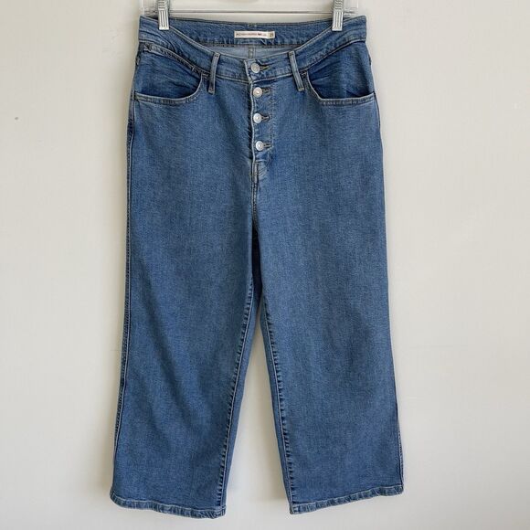 Levis Mile High Cropped Wide Leg Jeans Women 29 Button Fly Vtg Style Festival - Picture 1 of 14